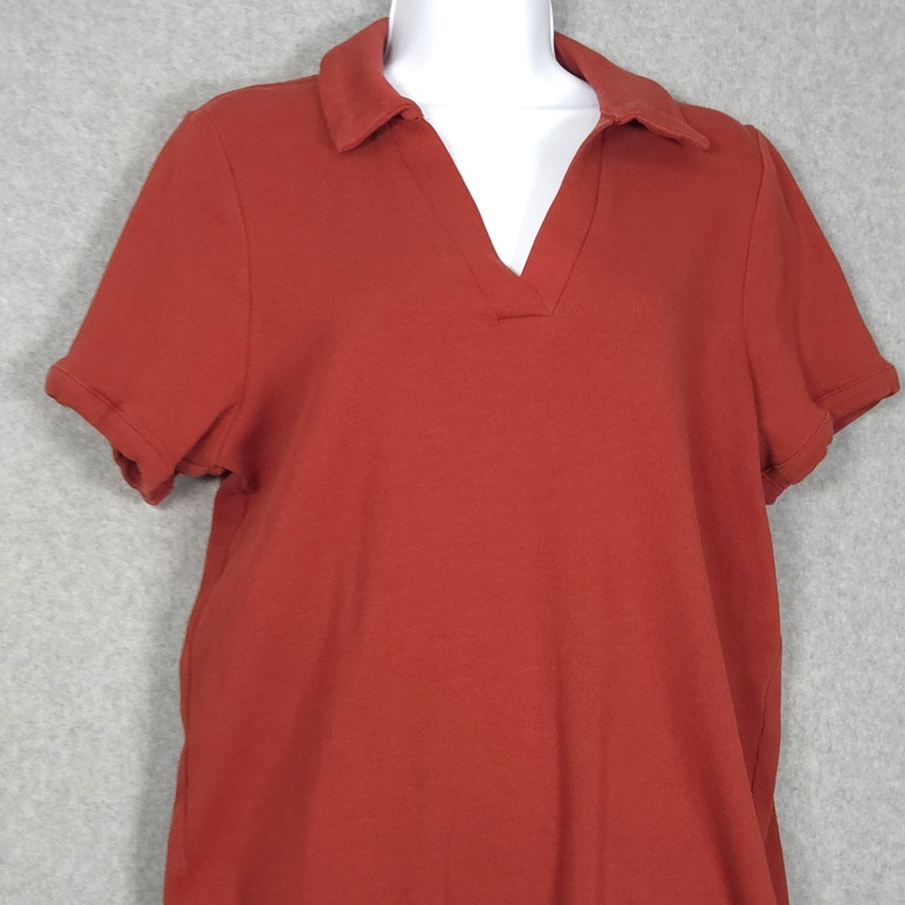 Torrid 2025 Women 2X Rib V Neck Polo Tee Shirt Short Sleeve Rust Orange Preppy
